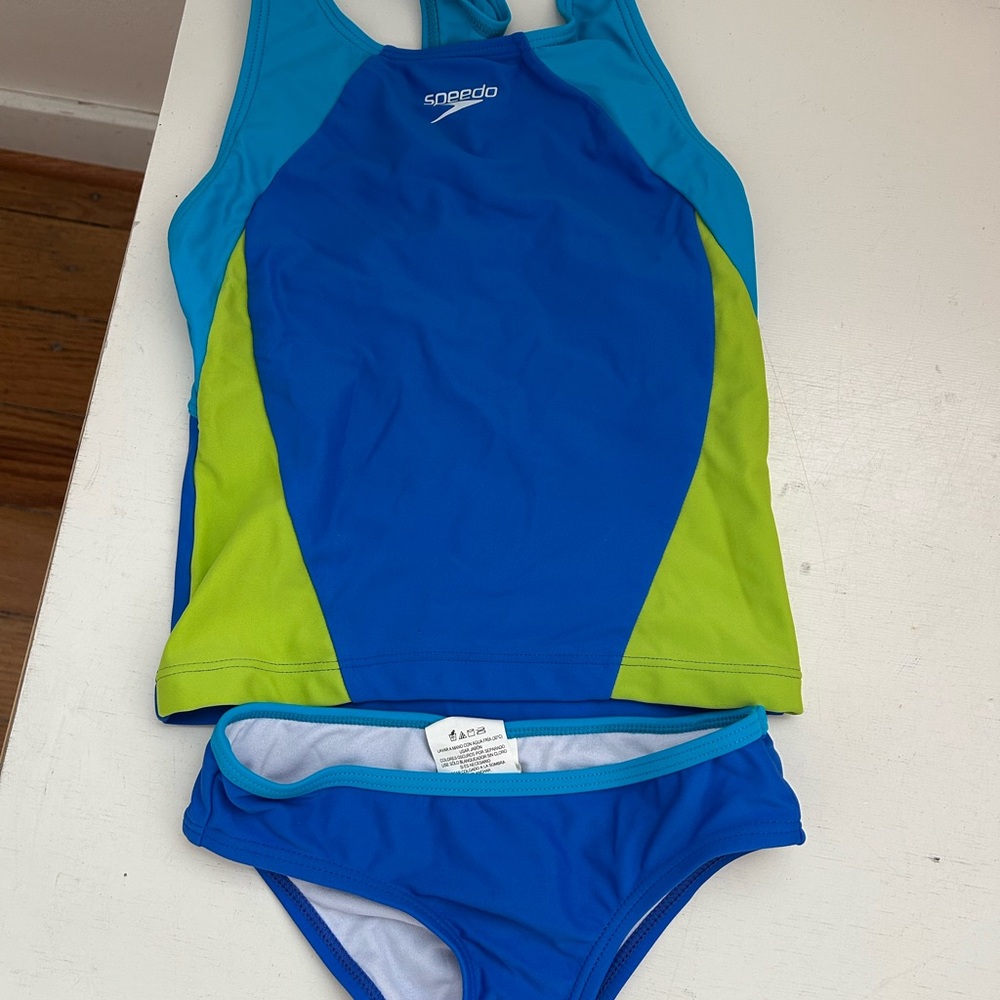Speedo Blue & Lime Girls' Two-Piece Tankini Swim Set